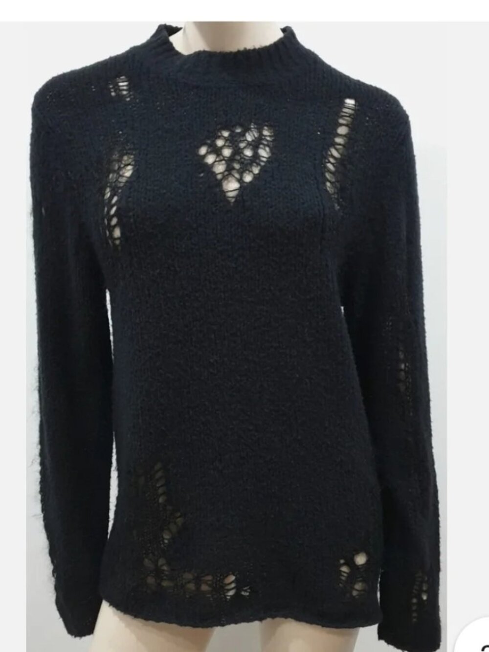 3.1 Phillip Lim Black Open Knit Crewneck Sweater Elevated Basic Small Medium - Picture 3 of 12